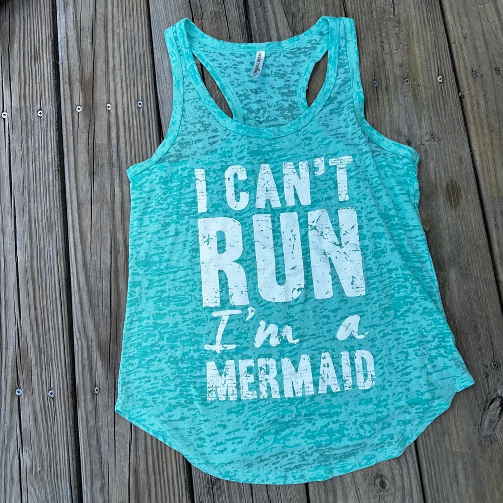 Ever Hottie Racerback Tank Top Women's Small Aqua‎ Mermaid Graphic Burnout